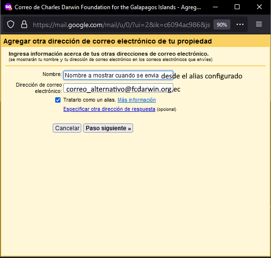 Paso 4: Introducir Información del Alias Paso 4: Introducir Información del Alias